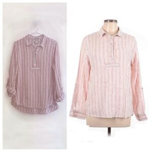 Rachel Zoe 1/2 Button Up Striped Linen Popover Shirt, women’s size L